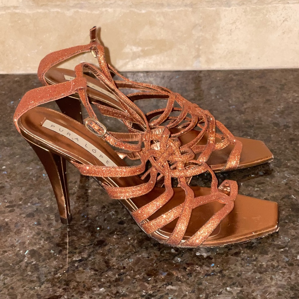 Anthropologie Pura Lopez metallic sandal heels